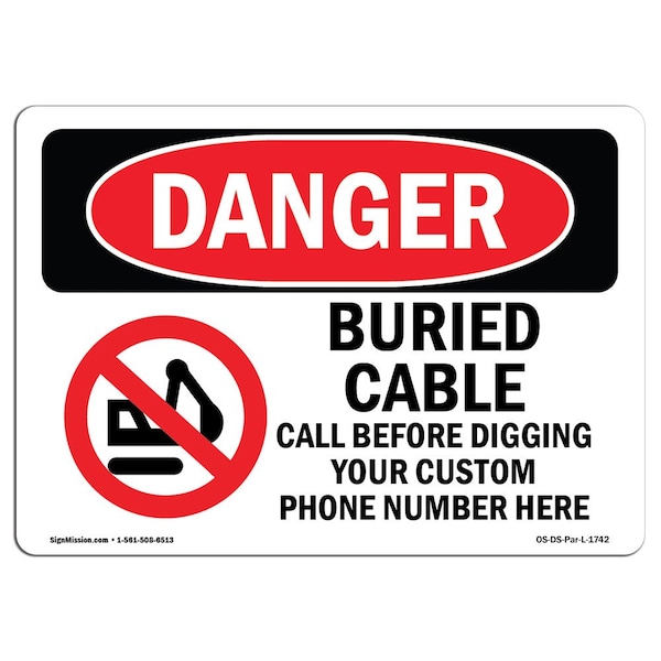 OSHA, Custom Buried Cable Call Before Digging, 5in X 3.5in Decal, 10PK, OS-DS-D-35-L-1742-10PK